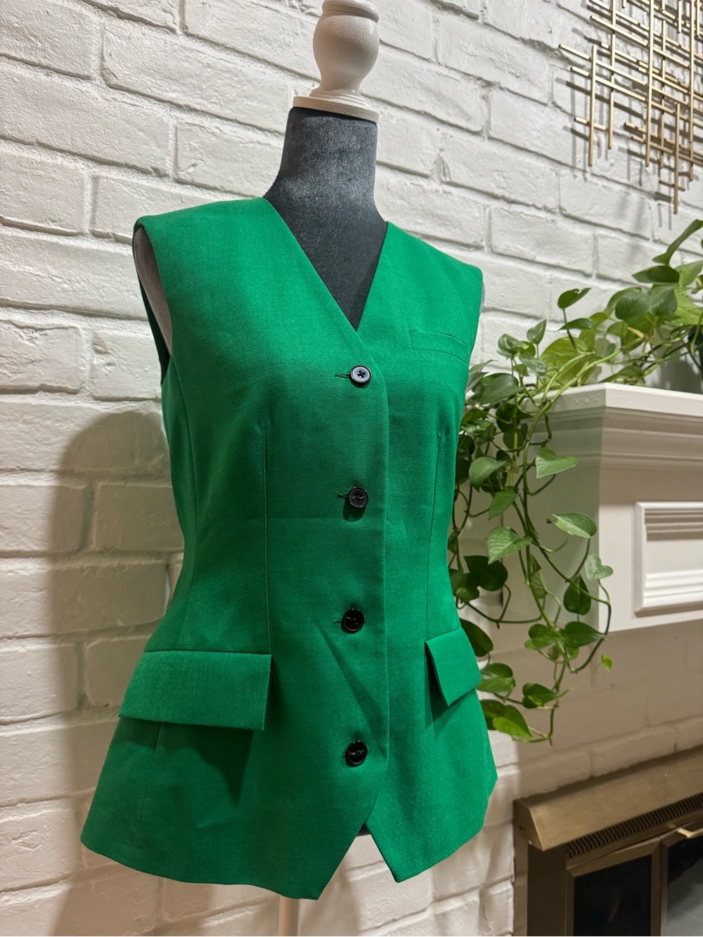 Topshop Emerald Green Tailored Waistcoat Vest Sleeveless Blazer Size US 2